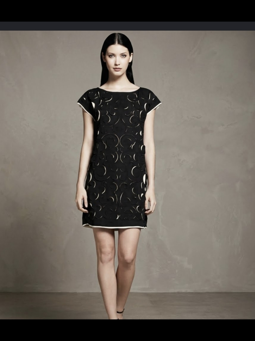 Catherine Malandrino Black Cutout Shift Dress with Cream Trim
